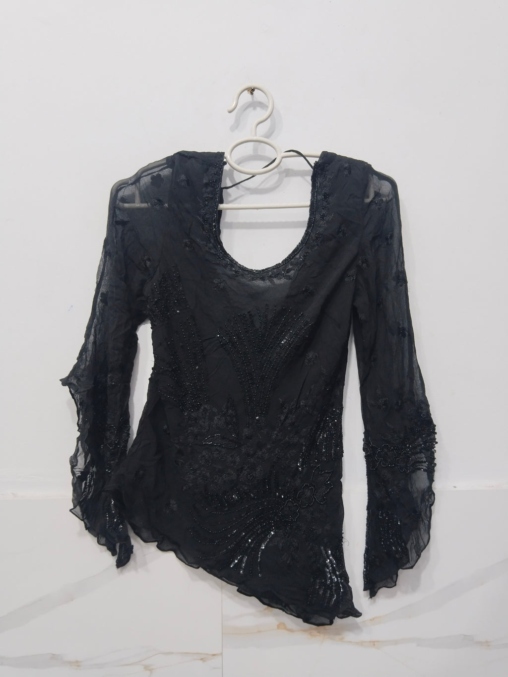 Elegant Black Embroidered Chiffon Kurti / Top