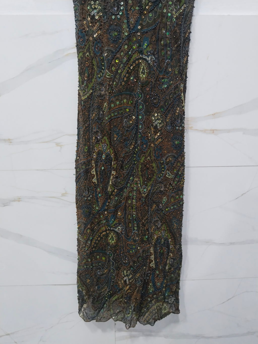 Elegant V-Neck Sequined Printed Party Dress 100%Silk