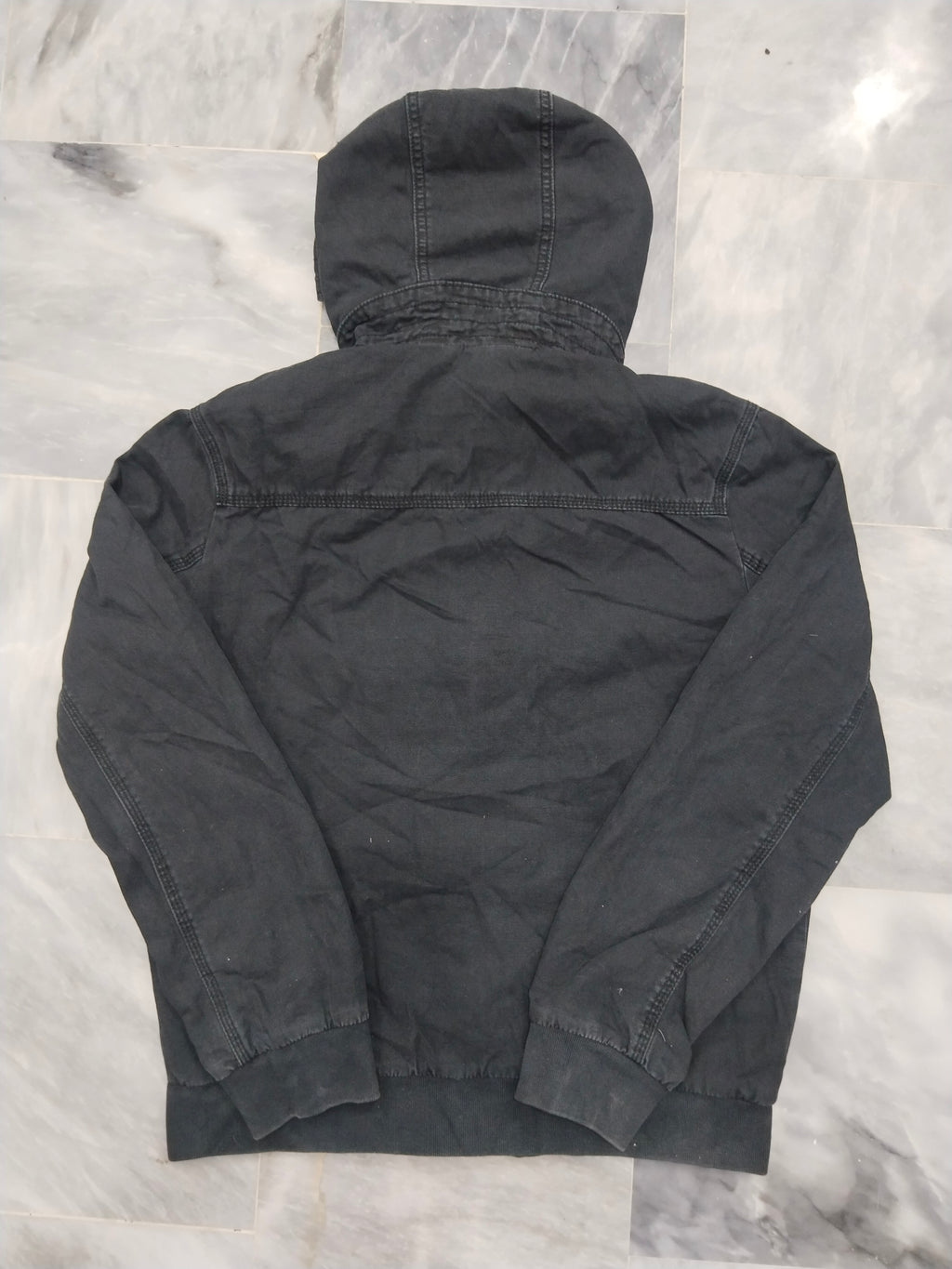 American Eagle Black Canvas Full Zip Hooded Workwear Jacket Men's