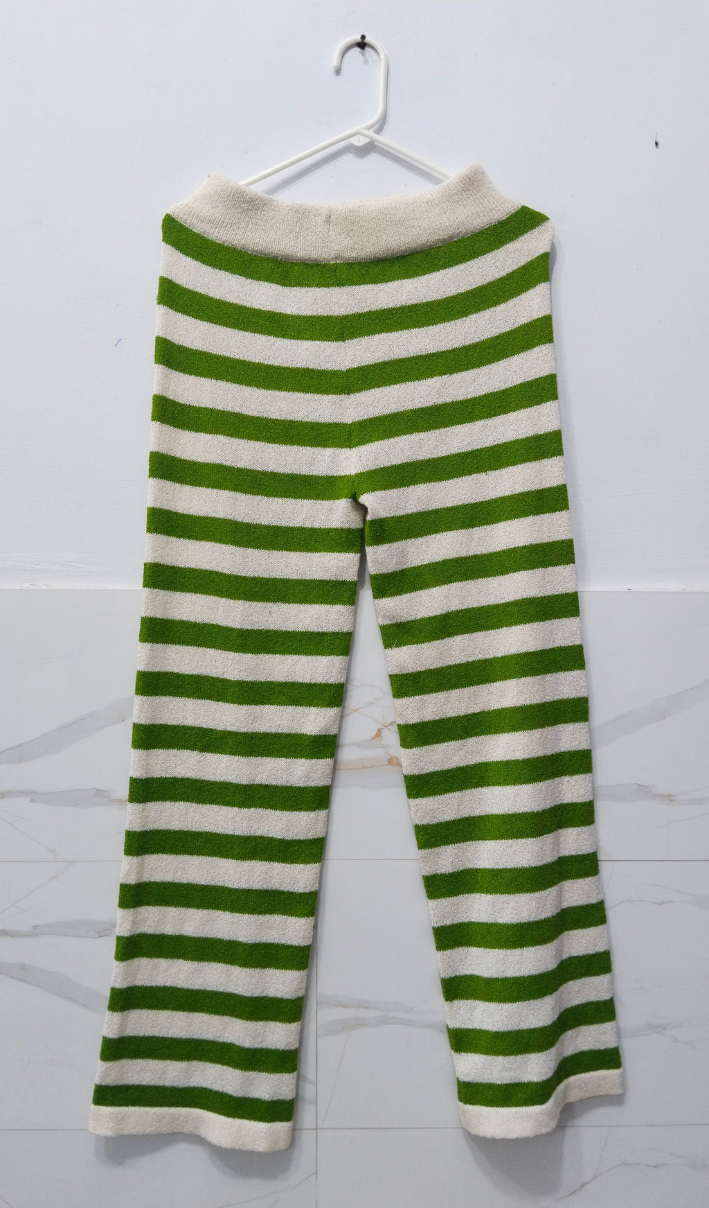 Women’s Green & White Striped Knit Pant