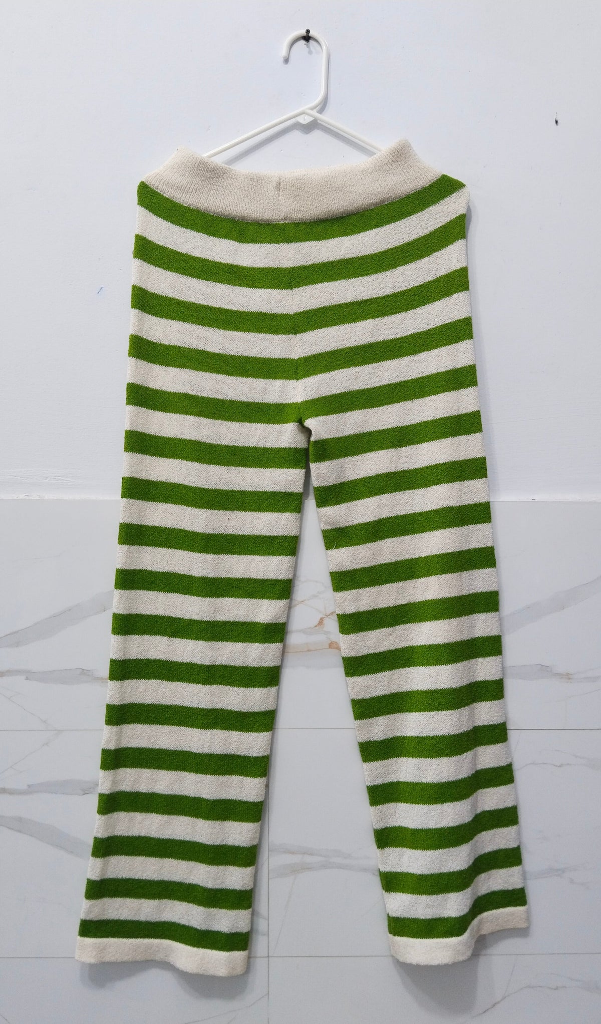 Women’s Green & White Striped Knit Pant