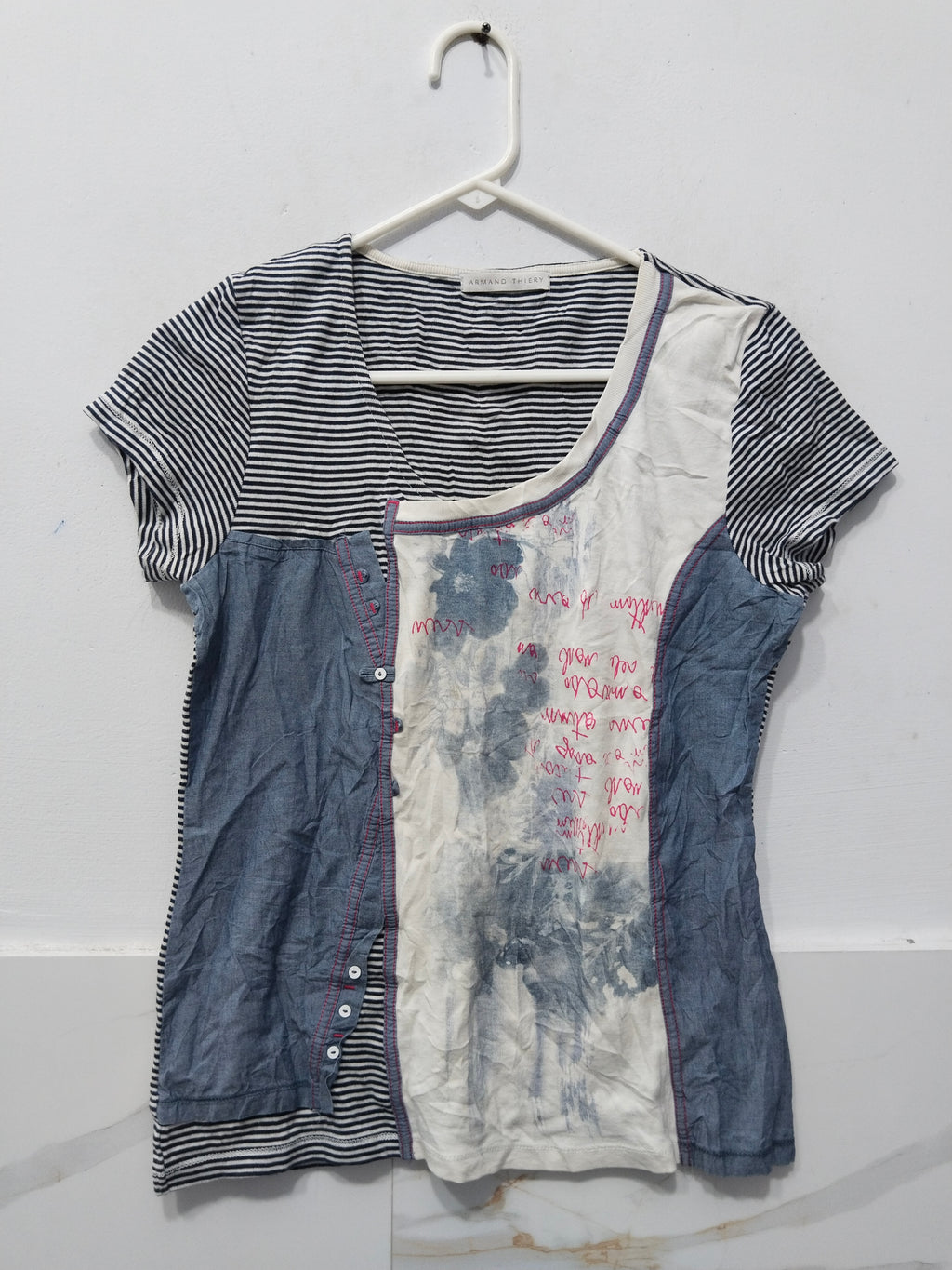 Armand Thiery Women's Patchwork Striped & Graphic Print Short Sleeve Top