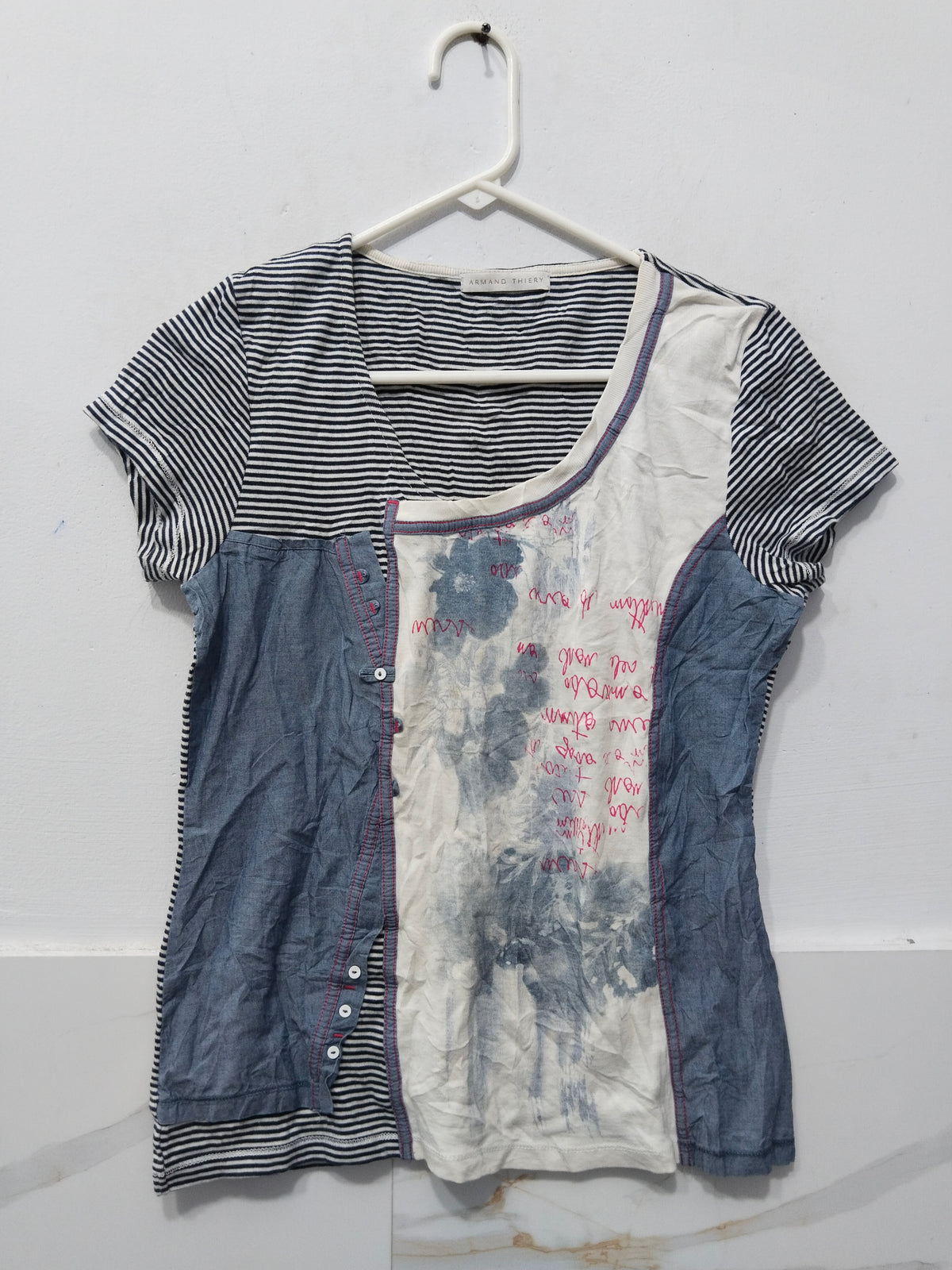 Armand Thiery Women's Patchwork Striped & Graphic Print Short Sleeve Top