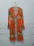 Vintage Orange Printed Sheer Maxi Dress