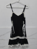 Women's Gothic Lolita Black Camisole Mini Dress with Lace Trim & Ribbon Corset Lace