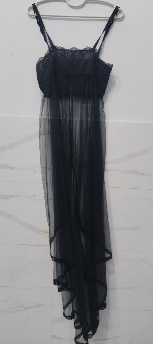 Savage Vintage Black Lace Trim Sheer Maxi Dress