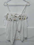 Mixed Threads Los Angeles Women's White Sequin Embellished Spaghetti Strap Flowy Open-Front Top