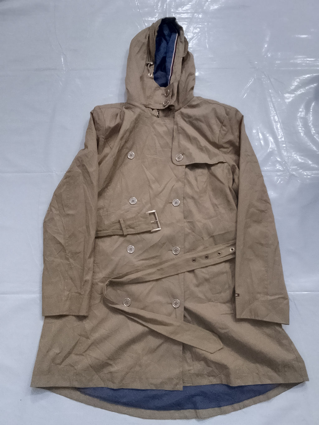 Tommy Hilfiger Women's Khaki Double-Breasted Hooded Trench Coat