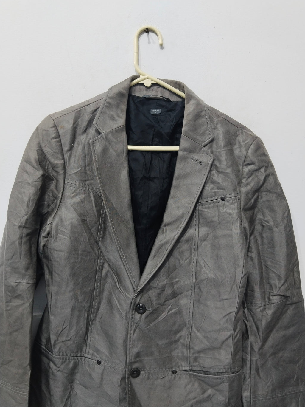 Men’s Grey Vintage-Style Leather / Casual Blazer Jacket