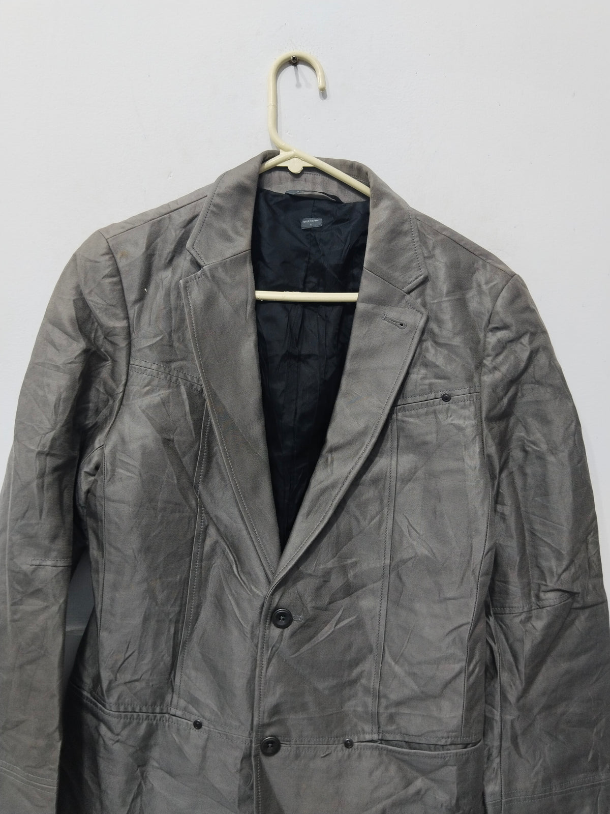 Men’s Grey Vintage-Style Leather / Casual Blazer Jacket