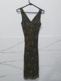 Elegant V-Neck Sequined Printed Party Dress 100%Silk