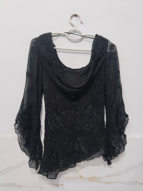 Elegant Black Embroidered Chiffon Kurti / Top