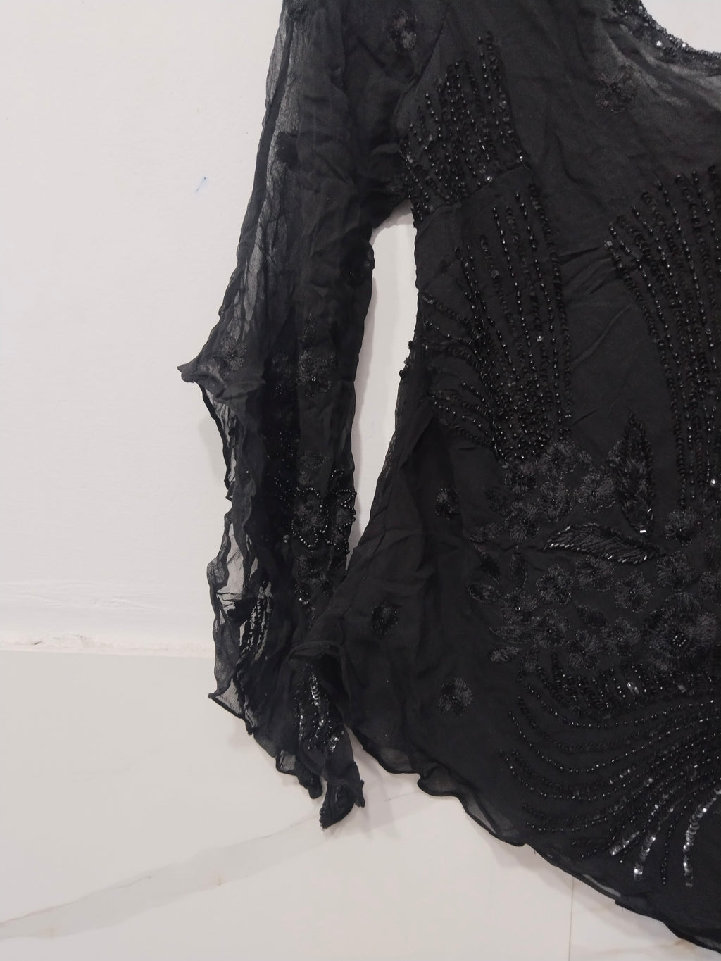 Elegant Black Embroidered Chiffon Kurti / Top