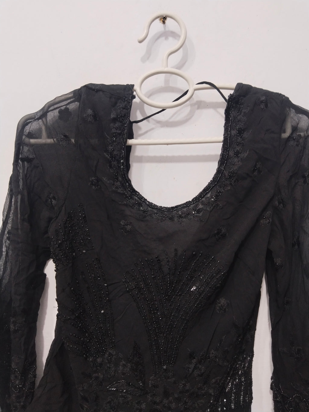 Elegant Black Embroidered Chiffon Kurti / Top