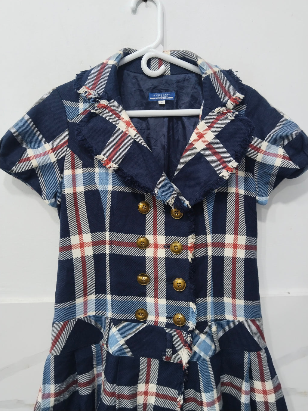 Burberry Blue Label Plaid Short Sleeve Trench Jacket / Double Breasted Top