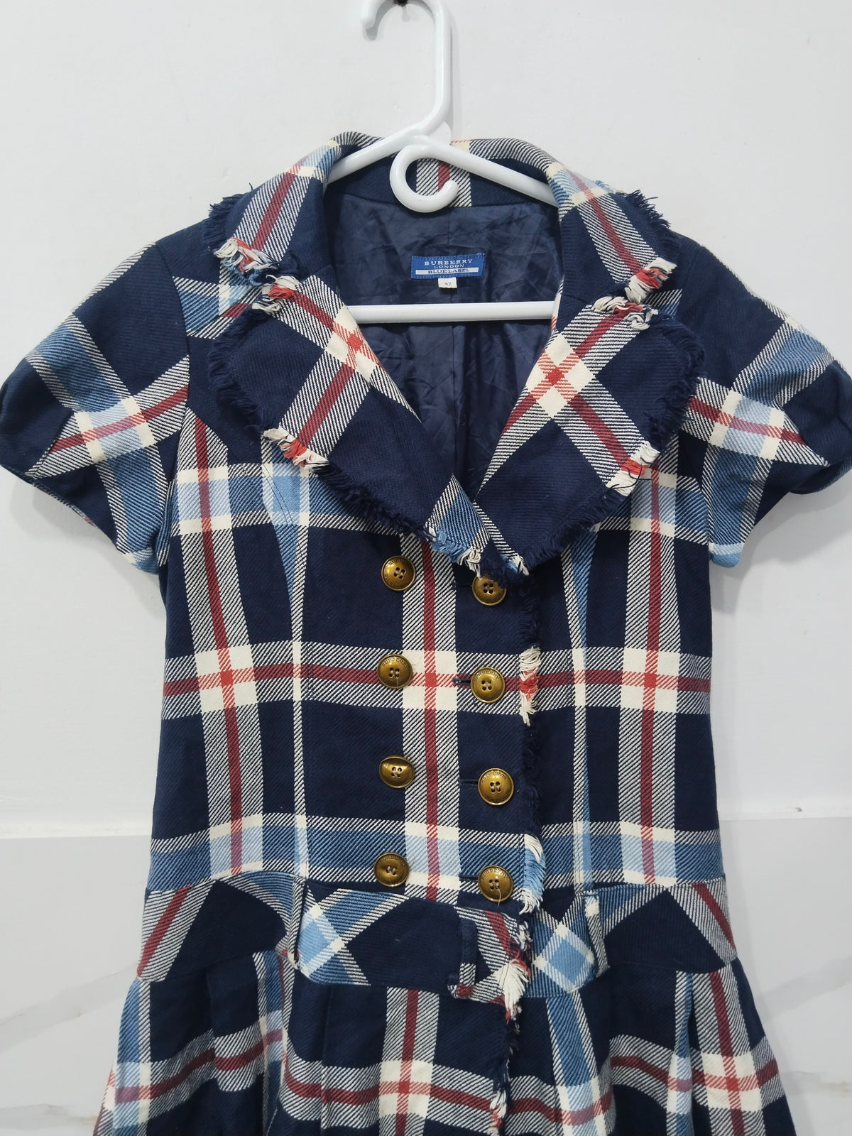 Burberry Blue Label Plaid Short Sleeve Trench Jacket / Double Breasted Top