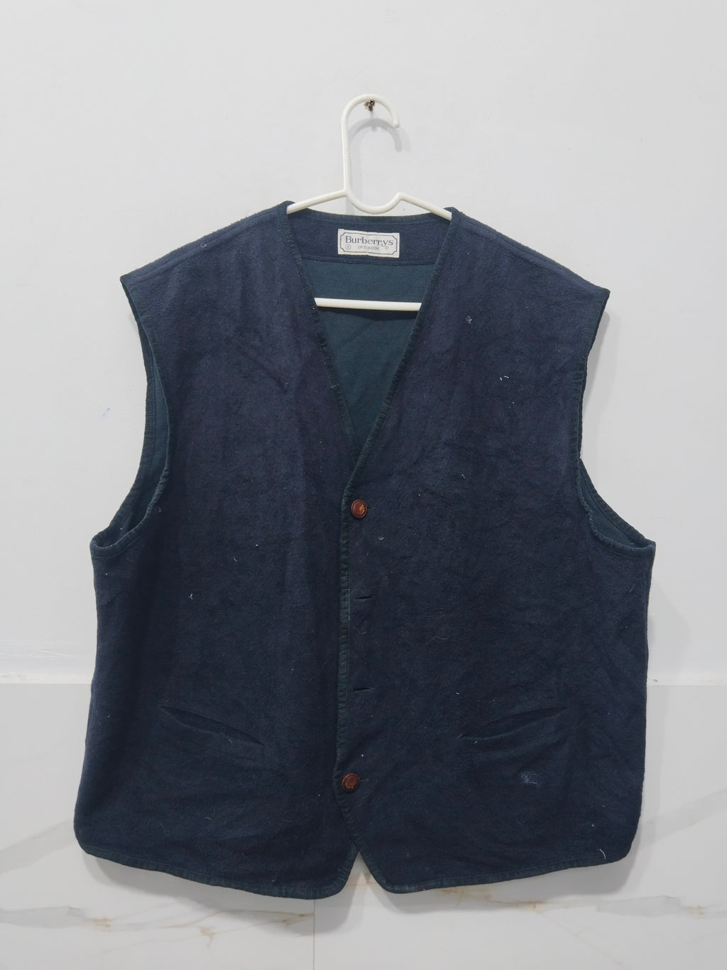 Vintage Burberrys of London Navy Blue Button-Up Vest – Classic Sleeveless Waistcoat