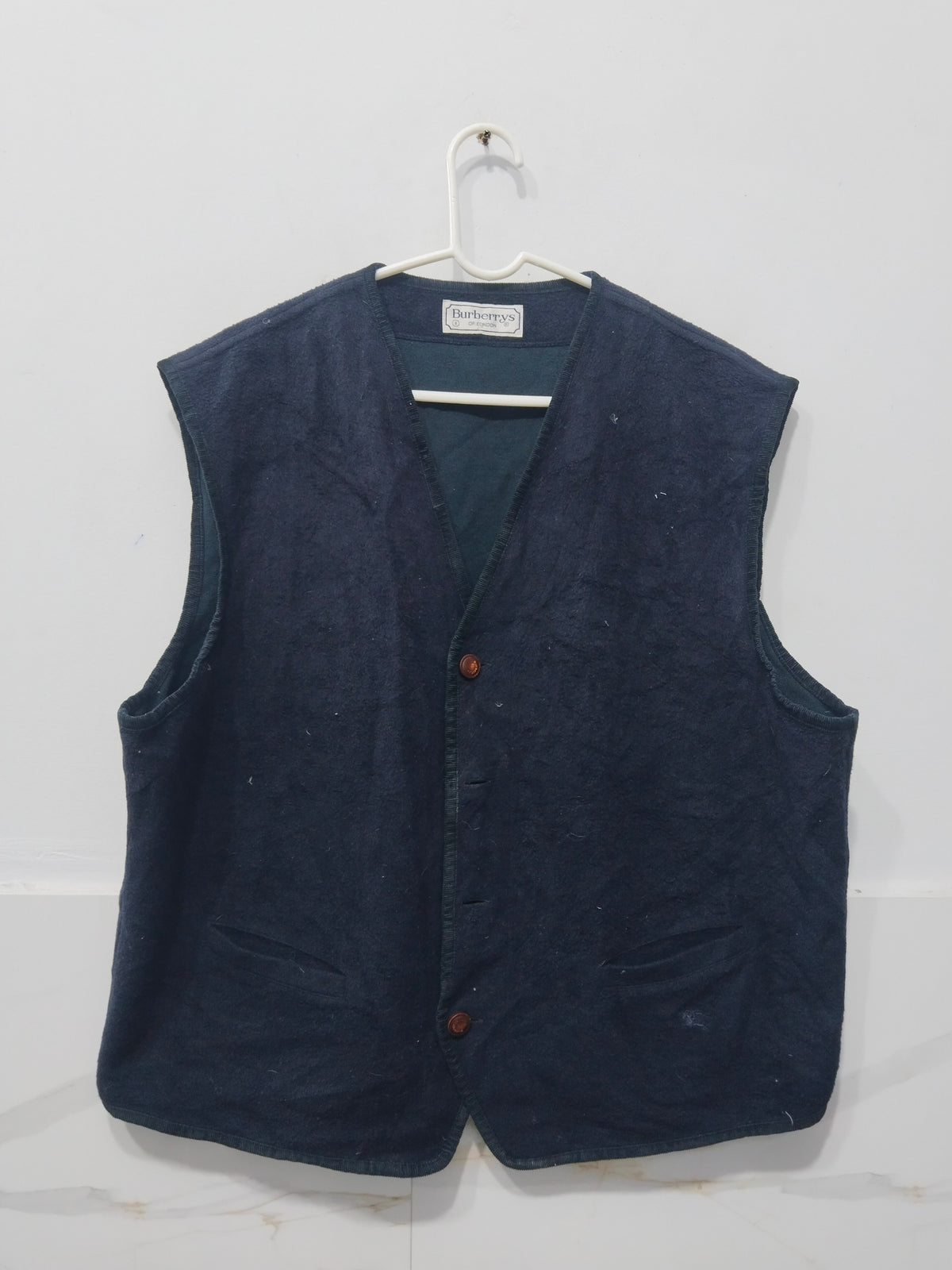 Vintage Burberrys of London Navy Blue Button-Up Vest – Classic Sleeveless Waistcoat