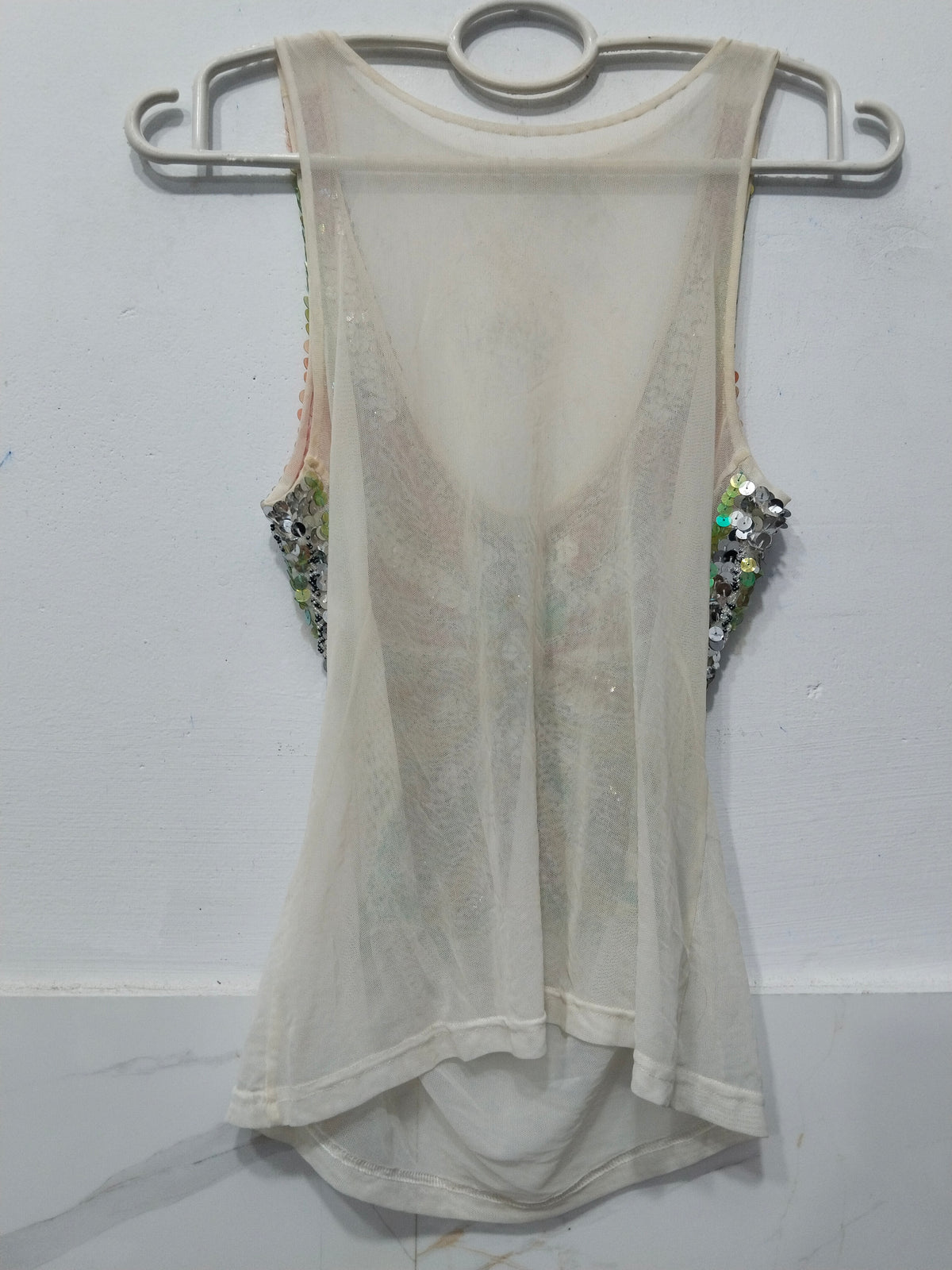 Trendy Sequined Butterfly Mesh Tank Top