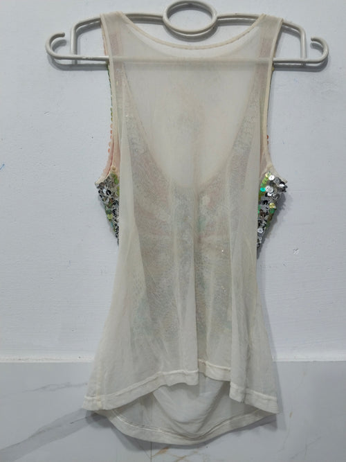 Trendy Sequined Butterfly Mesh Tank Top
