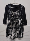 DKNY Women's Black & White Graffiti NYC Skyline Print Long Sleeve Casual Top / Tunic
