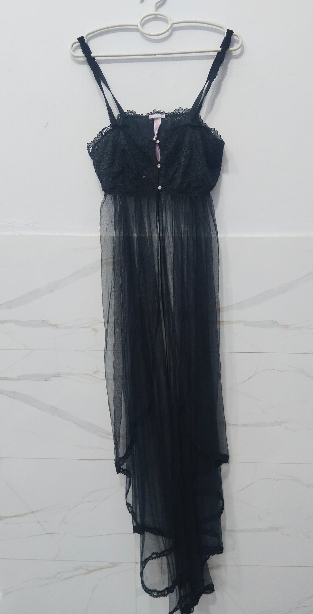 Savage Vintage Black Lace Trim Sheer Maxi Dress