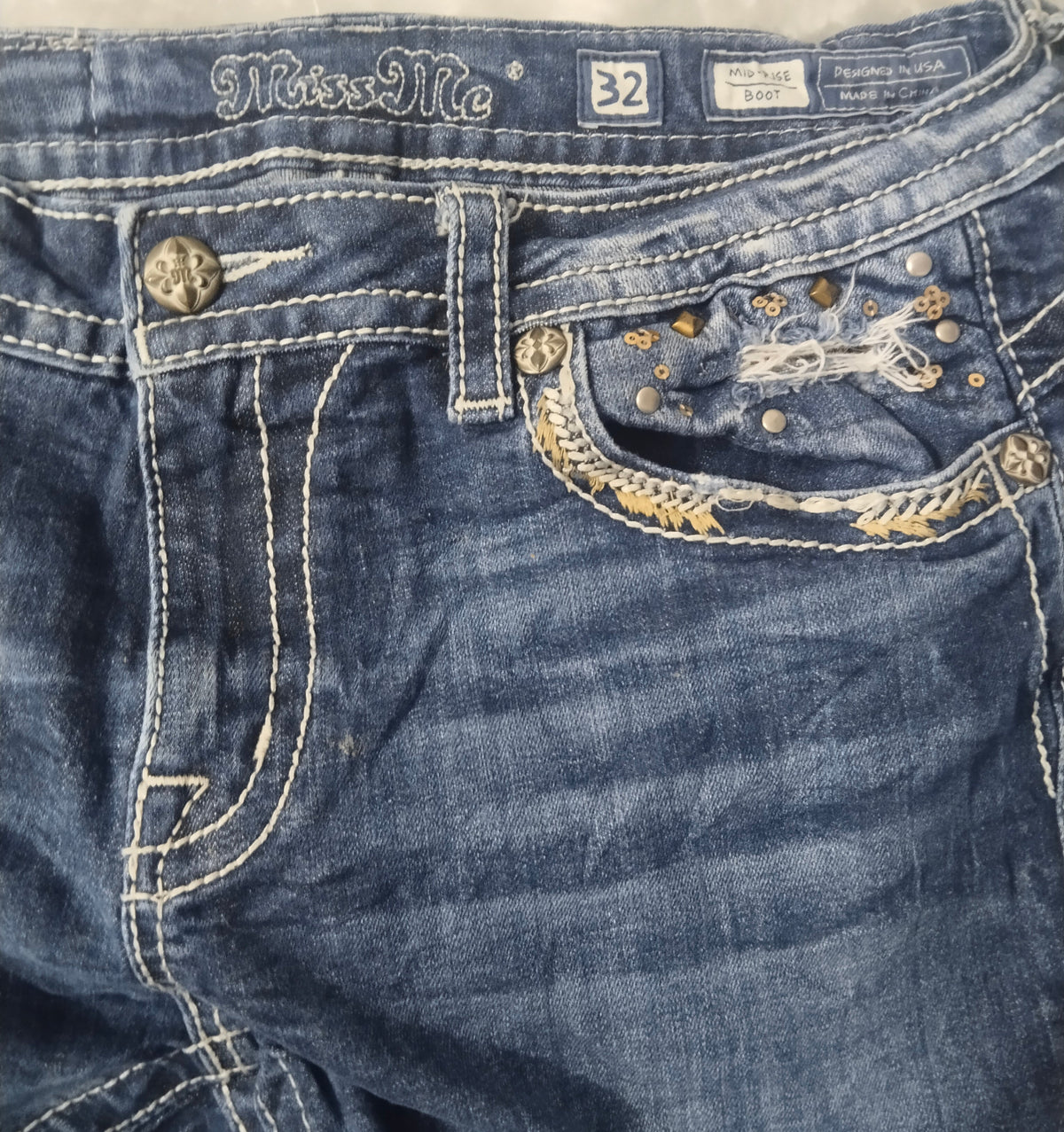 Miss Me Women’s Vintage Embellished Bootcut Jeans – Y2K Style