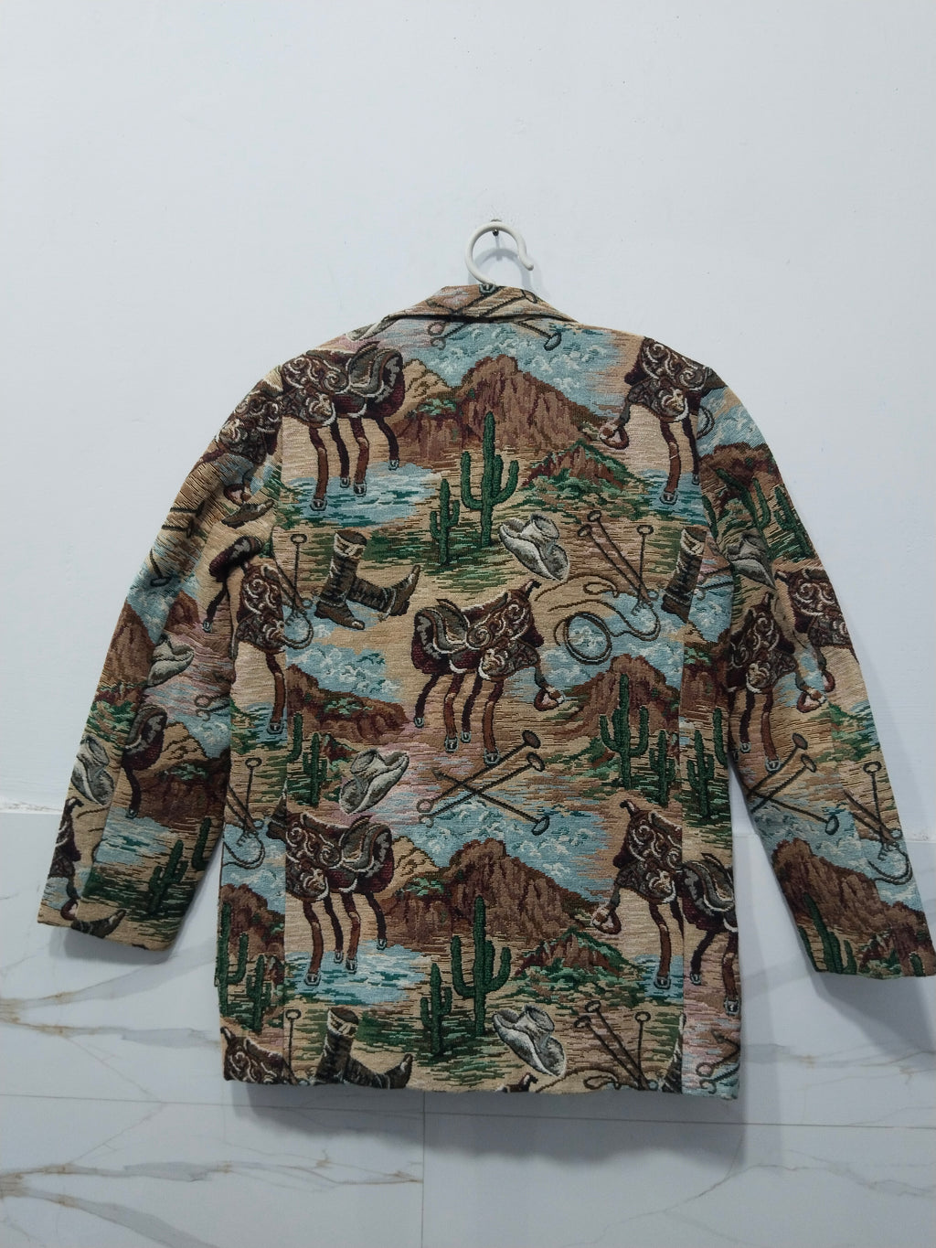 Vintage Western Tapestry Blazer Jacket Southwestern Horse Print