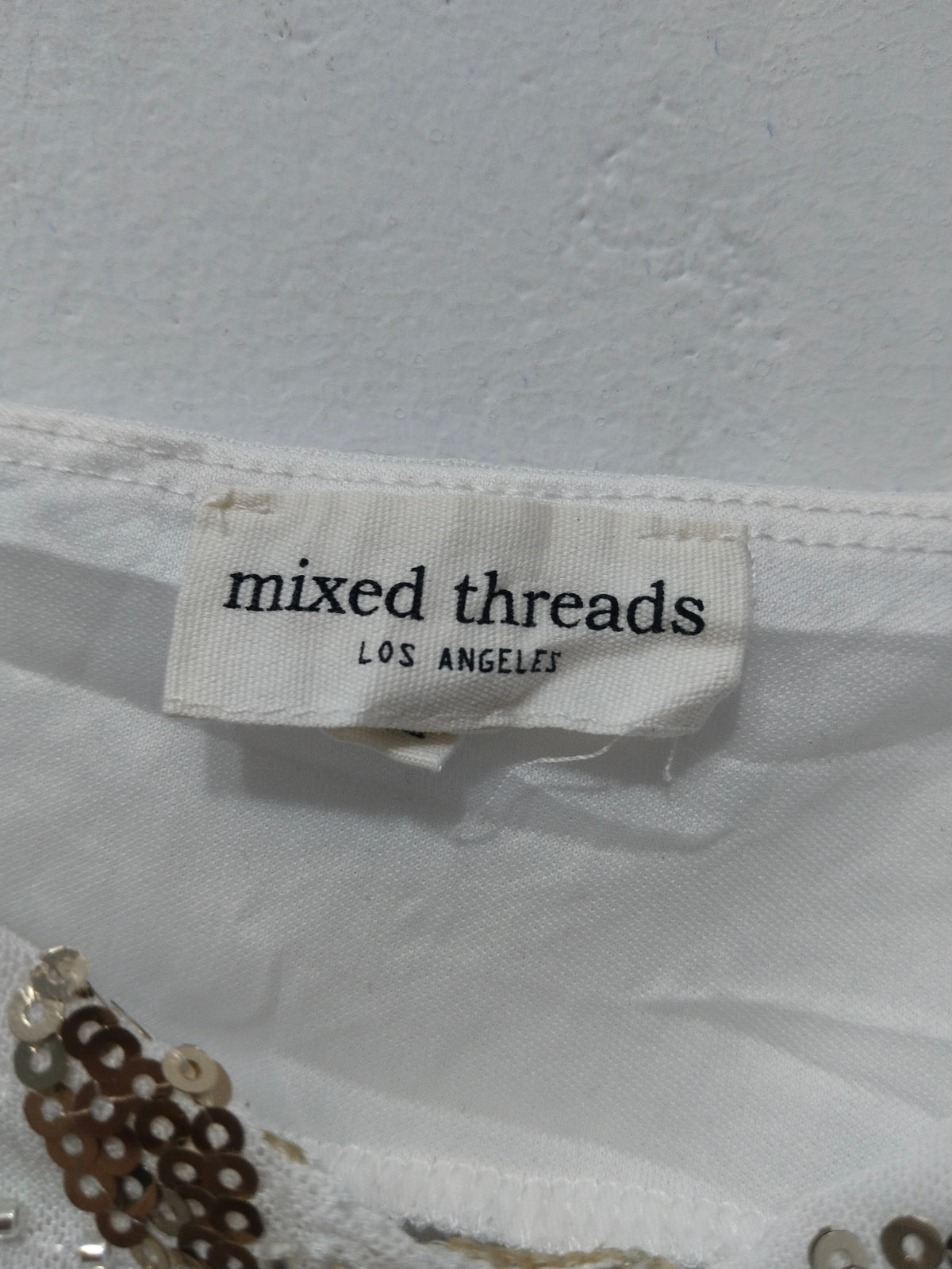 Mixed Threads Los Angeles Women's White Sequin Embellished Spaghetti Strap Flowy Open-Front Top