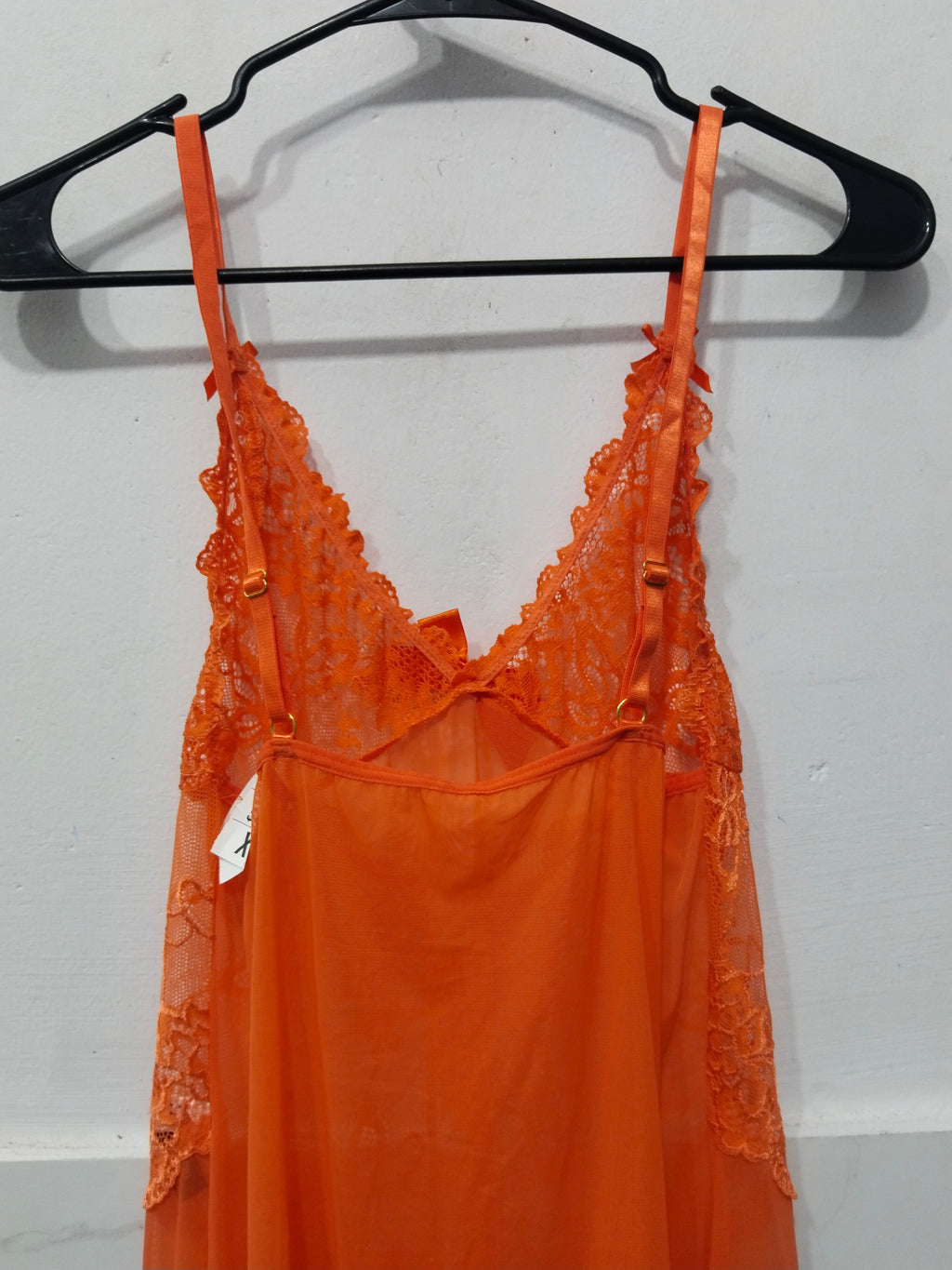 Women's Vibrant Orange Sheer Lace Babydoll Slip Nightwear Dress