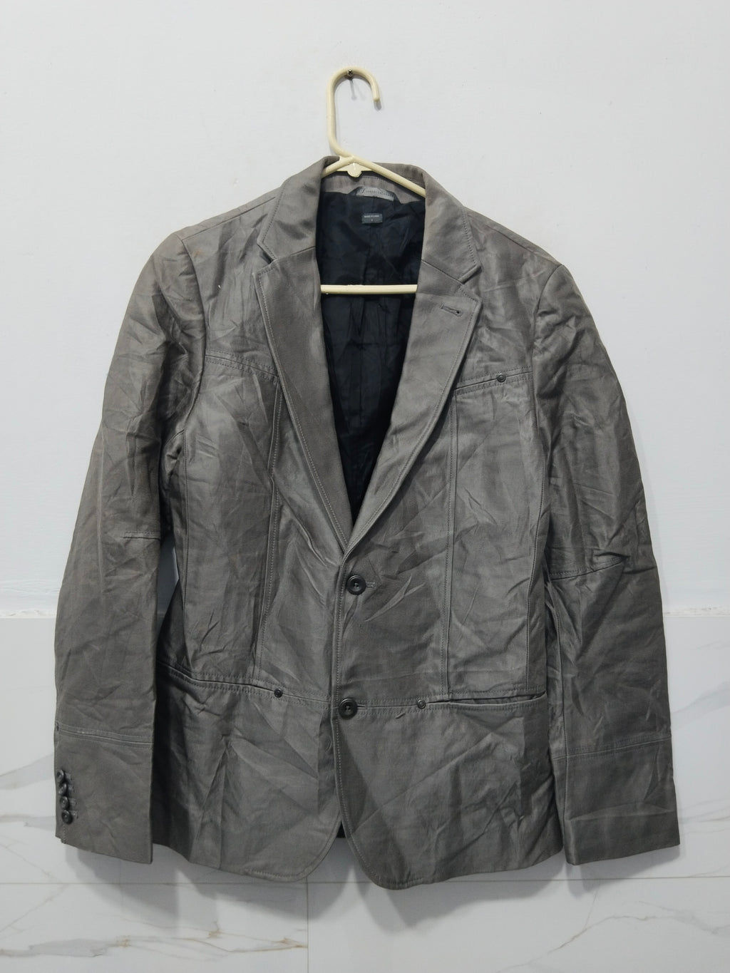 Men’s Grey Vintage-Style Leather / Casual Blazer Jacket