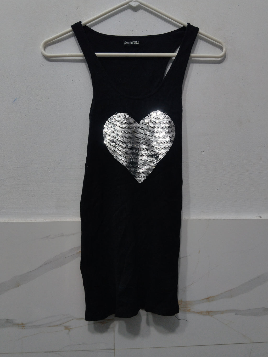 Women’s Black Sequin Heart Tank Top