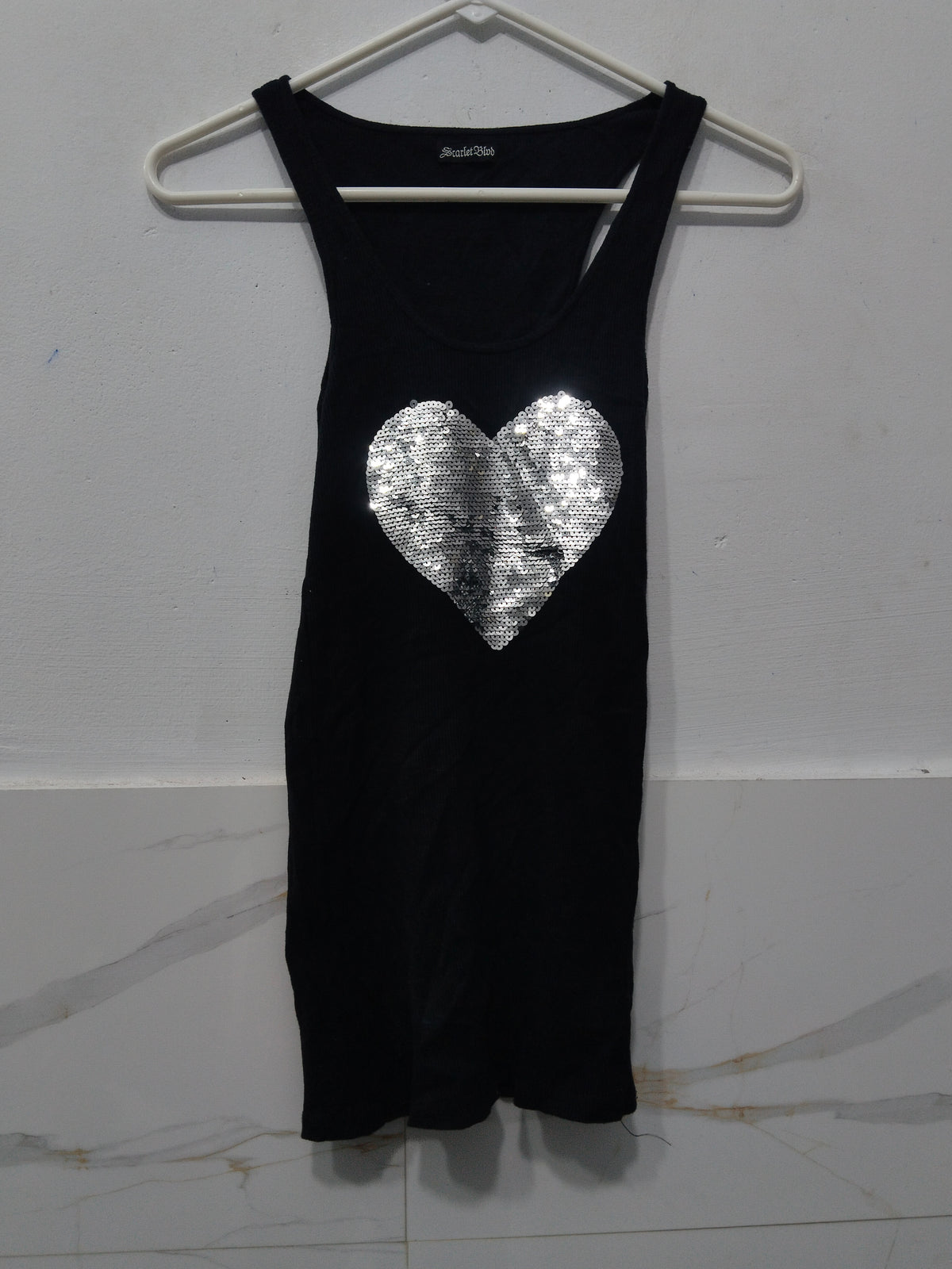 Women’s Black Sequin Heart Tank Top