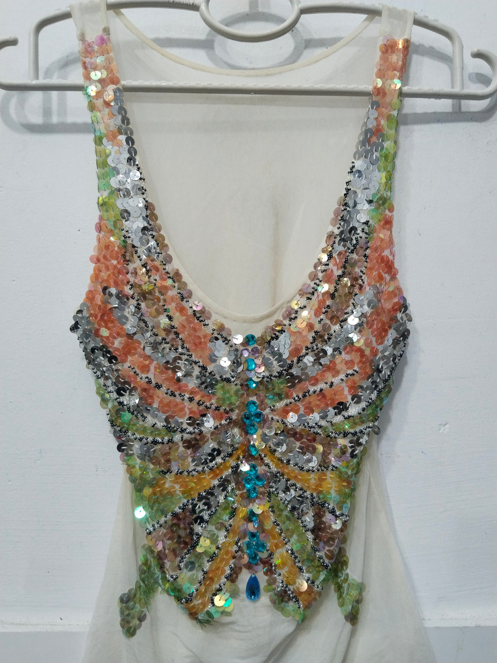 Trendy Sequined Butterfly Mesh Tank Top