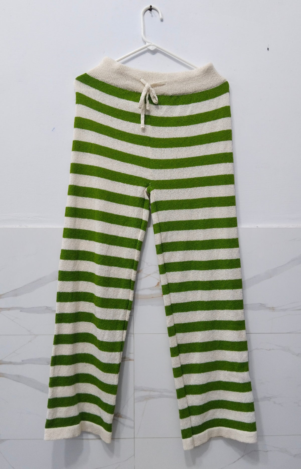 Women’s Green & White Striped Knit Pant