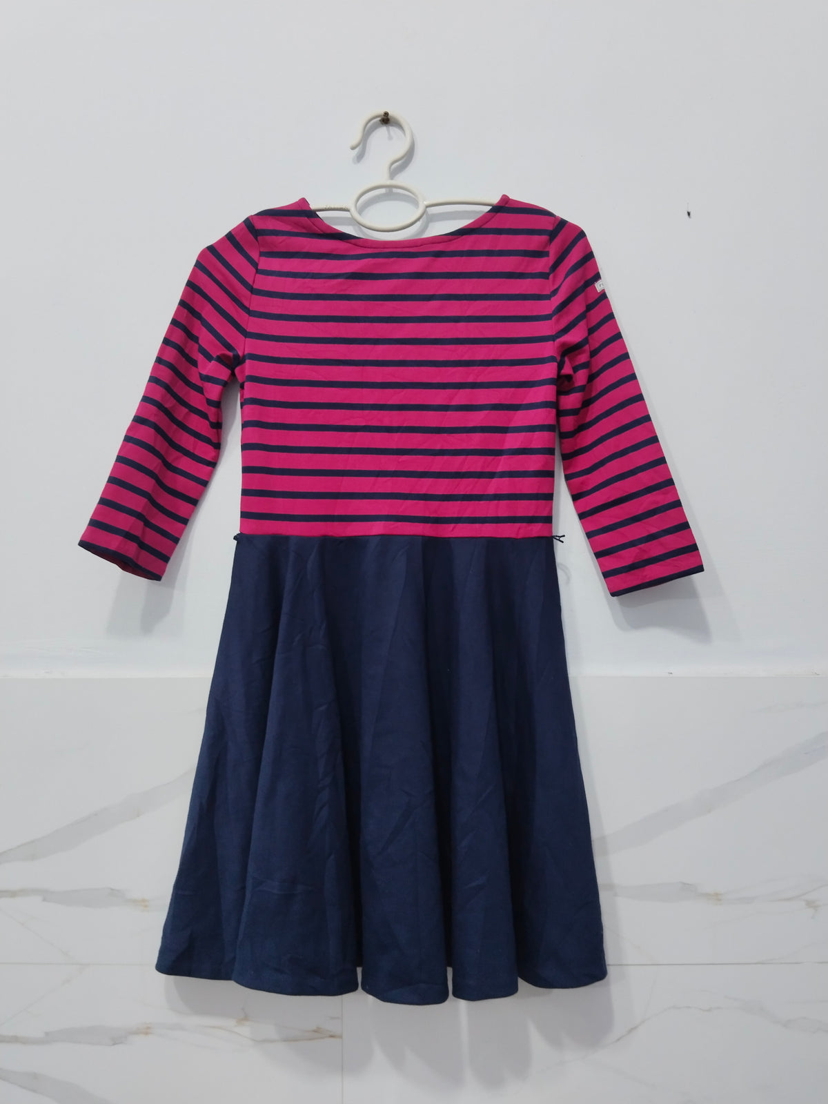 Polo Girls’ Striped Long Sleeve Flare Dress – Pink & Navy