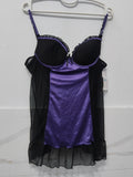 Women's Purple Satin & Sheer Black Mesh Babydoll Nighty