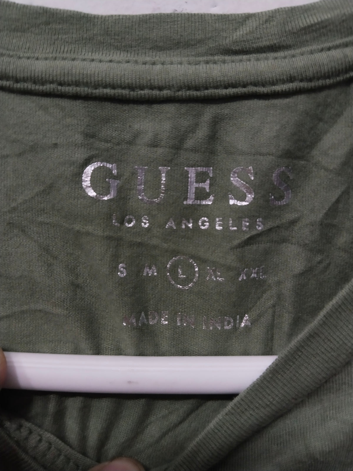 GUESS Los Angeles Women's Olive Green Short Sleeve T-Shirt with Embellished Logo