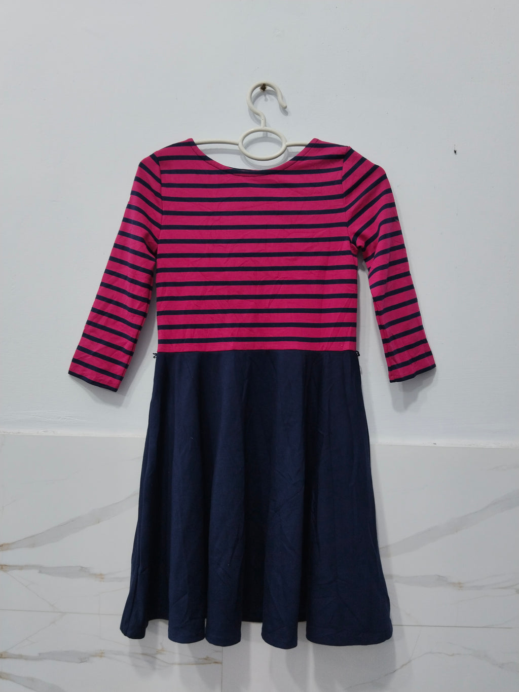 Polo Girls’ Striped Long Sleeve Flare Dress – Pink & Navy