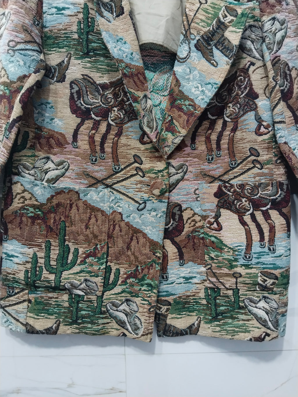 Vintage Western Tapestry Blazer Jacket Southwestern Horse Print