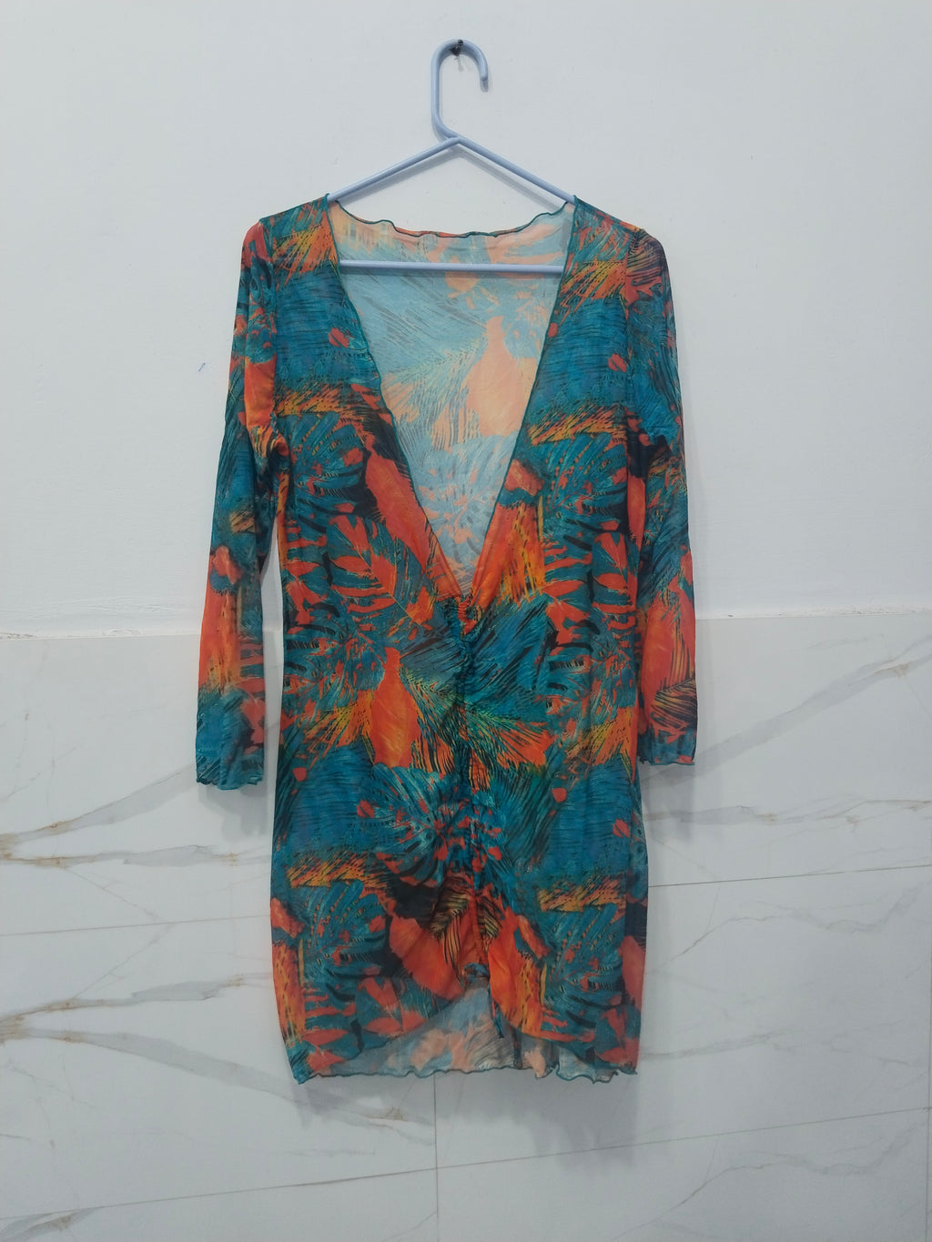 Abstract Print Sheer Mini Dress