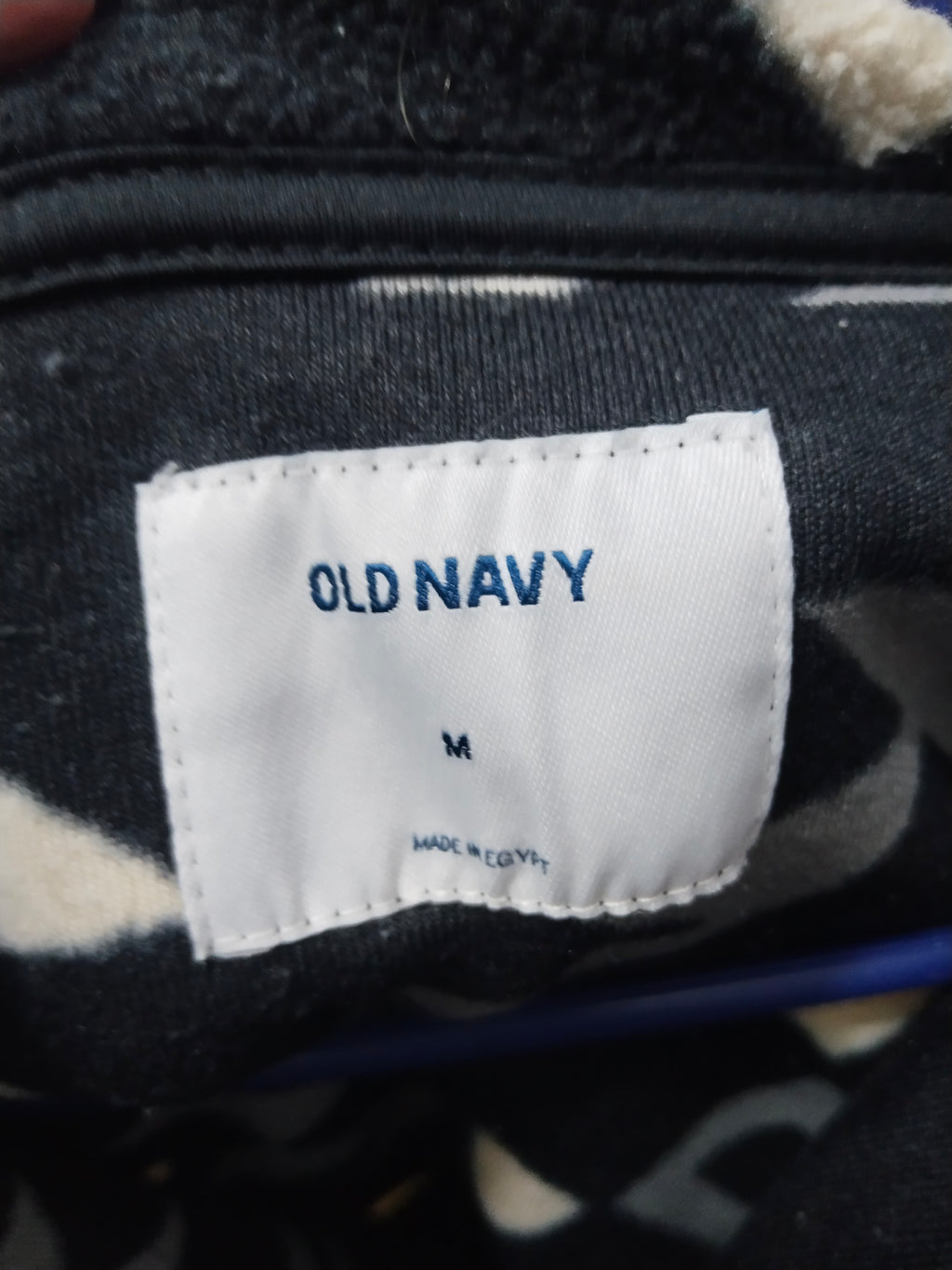 Old Navy Vintage Aztec Fleece Pullover Quarter Zip Jacket Black & White