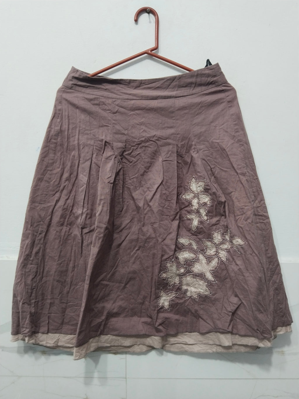 Floral Embroidered A-Line Skirt - Dusty Purple / Mauve