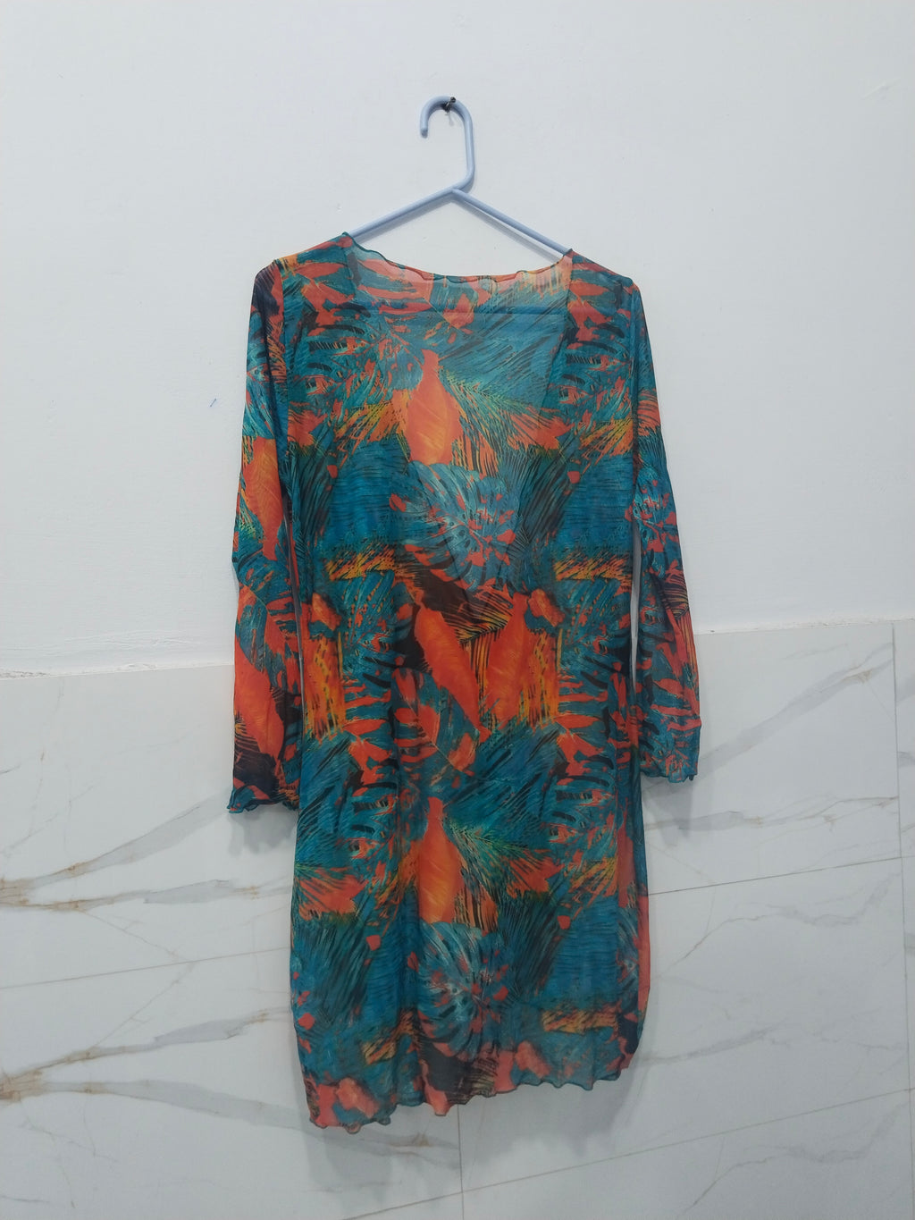 Abstract Print Sheer Mini Dress