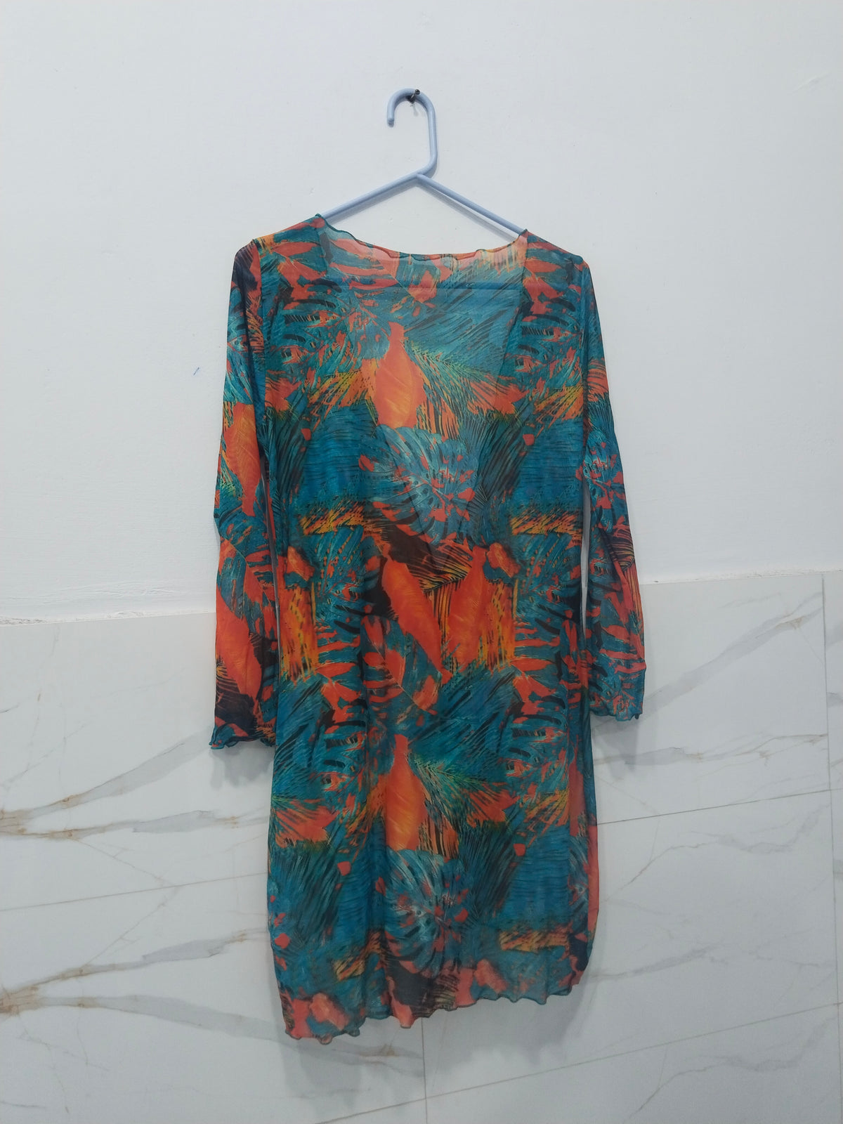 Abstract Print Sheer Mini Dress