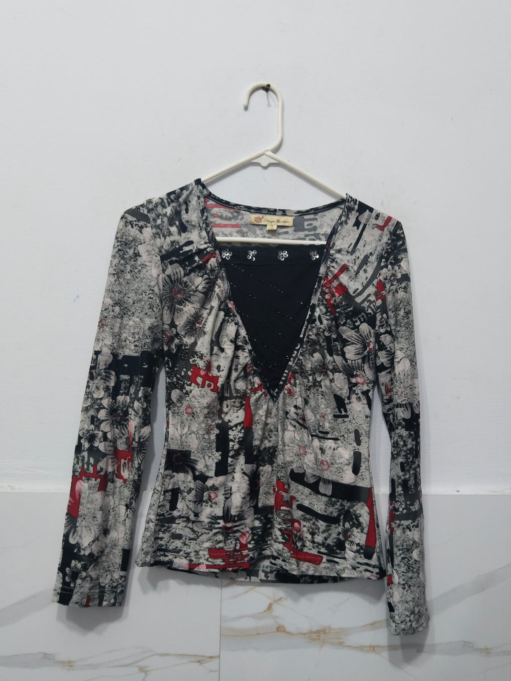 Sange Fashion Vintage Grey & Black Striped Top