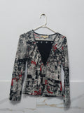 Sange Fashion Vintage Grey & Black Striped Top