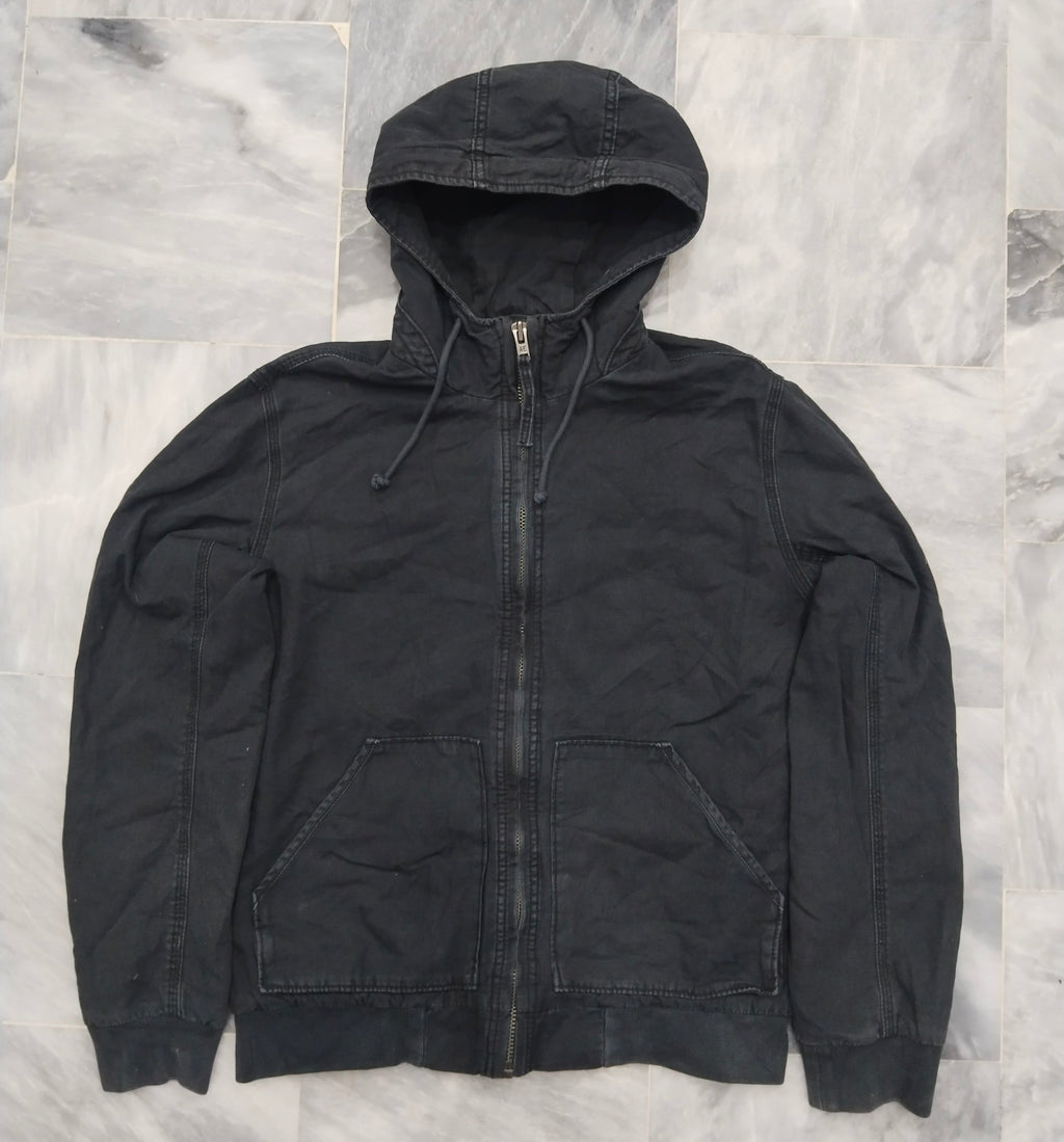 American Eagle Black Canvas Full Zip Hooded Workwear Jacket Men's