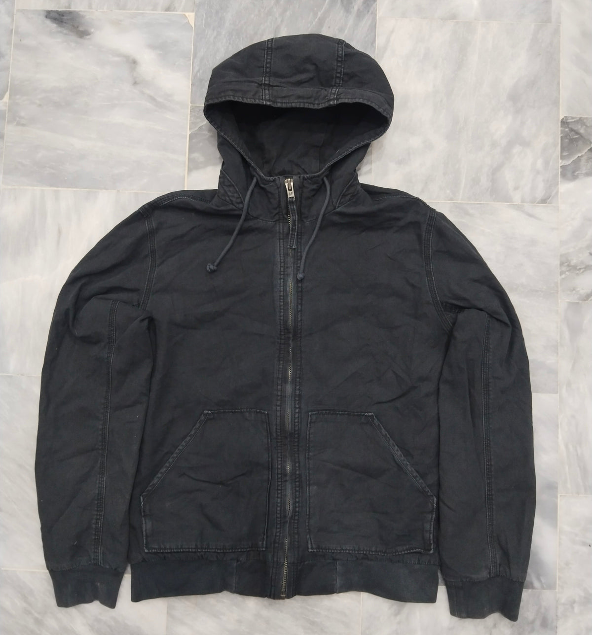 American Eagle Black Canvas Full Zip Hooded Workwear Jacket Men's