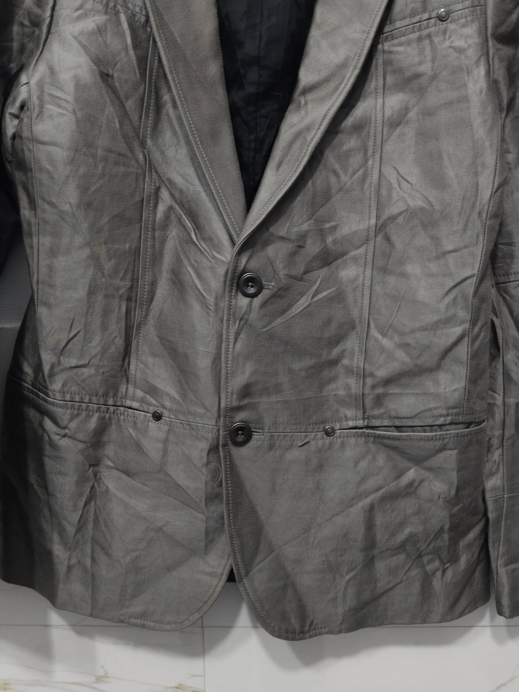 Men’s Grey Vintage-Style Leather / Casual Blazer Jacket
